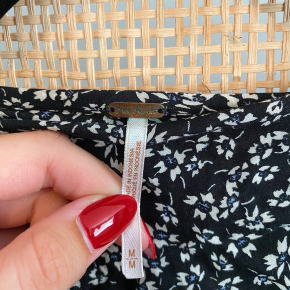 Free People Black Floral Mini Dress with White Daisy Print - Picture 6 of 6